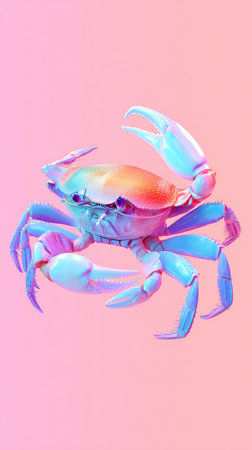 A stunning image of a colorful crab against a pink background, showcasing its vibrant hues and intricate details.の素材