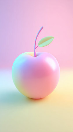 A beautifully rendered image of a colorful apple, showcasing artistic lighting and a pastel aesthetic.の素材