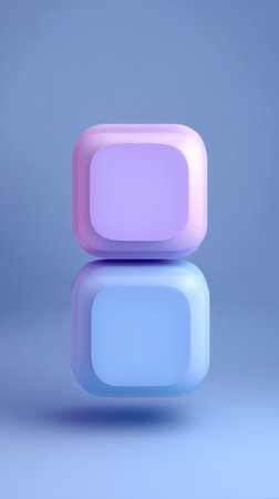 Two pastel-colored cubes stacked on top of each other, minimalist design, simple composition.の素材