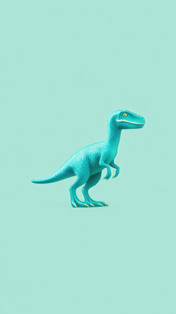 A vibrant turquoise dinosaur illustration set against a matching solid background.の素材