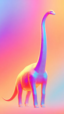 A stunning digital illustration of a long-necked dinosaur in a vivid, multicolored setting.の素材
