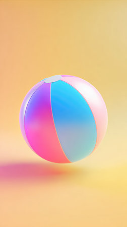 A colorful beach ball against a soft, gradient background, perfect for summer themes.の素材