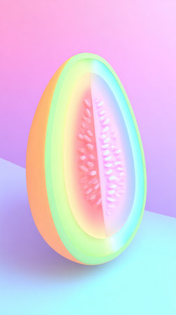 A captivating image of a sliced melon, showcasing a spectrum of colors and textures, perfect for artistic or food-related projects.の素材