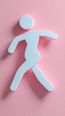 A simple icon of a person walking on a pink background, perfect for various design projects.の素材