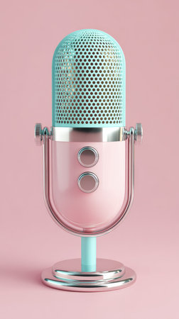 Retro microphone in pastel colors, perfect for podcasting and audio recording.の素材