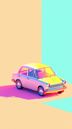 A vibrant image of a vintage car set against a two-tone backdrop, evoking a sense of nostalgia and retro design.の素材