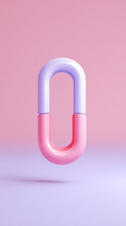 A minimalist 3D rendered shape in pink and purple, floating against a soft background.の素材