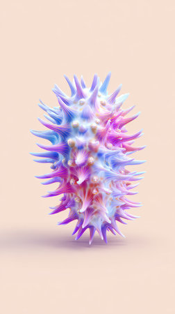 A vibrant, abstract image featuring a spiky, colorful shape against a soft beige backdrop.の素材
