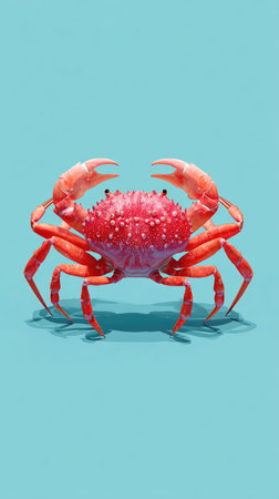 A stunning image of a red crab against a bright turquoise backdrop, perfect for various creative projects.の素材