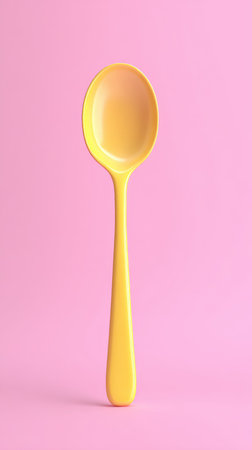 A vibrant yellow spoon stands out against a soft pink backdrop, creating a simple and eye-catching image.の素材