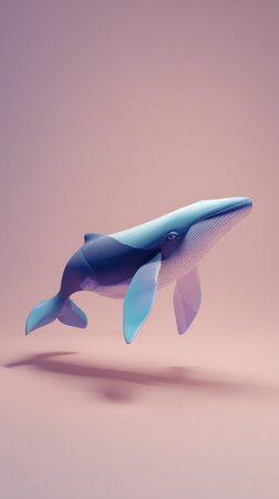 A stylized illustration of a blue whale gracefully suspended against a soft, pastel-colored background.の素材