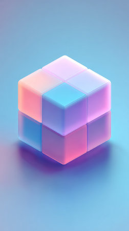 A vibrant and modern abstract composition featuring a cube with pastel colors and gradient effects, perfect for design.の素材