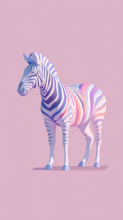 A stunning illustration of a zebra with pastel-colored stripes, perfect for art and design projects.の素材