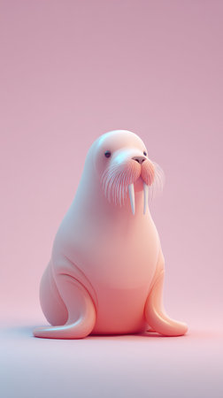 A charming pink walrus, captured in a studio setting, exudes a sense of calm and cuteness.の素材