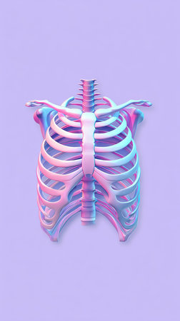 A colorful artistic illustration of a human rib cage, perfect for medical or artistic projects.の素材