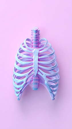 A detailed artistic illustration of a ribcage against a pink background, showcasing anatomical structure.の素材