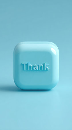 A close-up shot of a light blue box with the word Thank embossed on it.の素材
