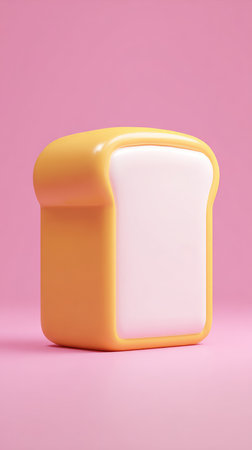 A cartoon-style illustration of a bread loaf with a white center and yellow crust, set against a pink background.の素材