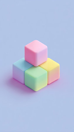 A vibrant arrangement of pastel-colored cubes, creating a visually appealing and balanced composition against a soft background.の素材
