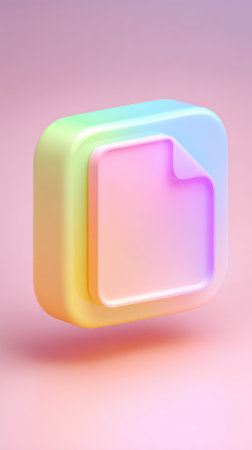 A vibrant 3D rendered file icon with a gradient color scheme, set against a soft pink backdrop.の素材