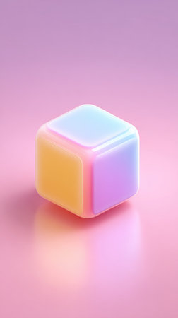 A vibrant, abstract image featuring a colorful cube against a soft pink backdrop, perfect for modern designs.の素材