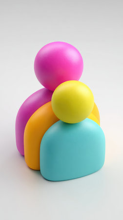 A vibrant arrangement of abstract figures in various colors, creating a sense of unity and playfulness.の素材