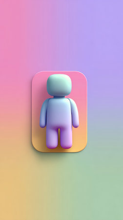 A vibrant 3D rendered figure stands against a soft, colorful gradient background, creating a visually appealing and modern aesthetic.の素材
