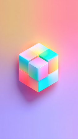 A visually appealing image of a cube with a gradient of pastel colors, creating a soft and inviting aesthetic.の素材