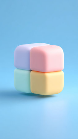 A visually appealing arrangement of pastel-colored cubes against a vibrant blue backdrop.の素材