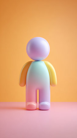 A vibrant, pastel-colored figure stands out against a warm peach backdrop, creating a visually appealing composition.の素材