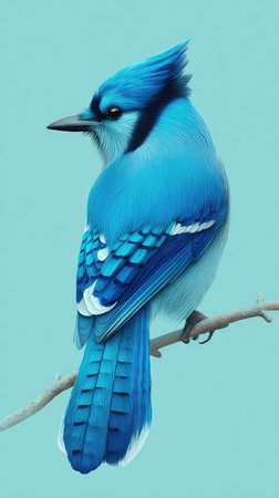 A stunning image of a Blue Jay bird, showcasing its vivid blue plumage and elegant posture.の素材