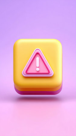 3D rendered warning sign icon on a yellow square with a pink triangle.の素材