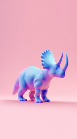 A colorful triceratops sculpture against a soft pink backdrop, perfect for creative projects.の素材