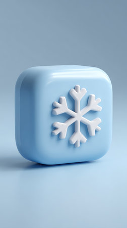 A light blue cube with a white snowflake design, representing winter and cold weather.の素材