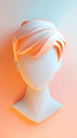 A minimalist sculpture of a head, bathed in soft pastel colors, creating a serene and artistic visual.の素材
