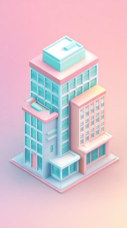 A vibrant illustration of isometric buildings with a pastel color scheme, perfect for architectural or design projects.の素材