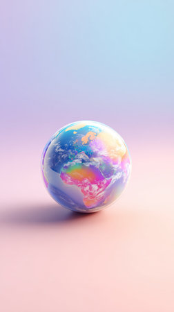 A stunning image of a colorful globe against a soft pastel background, representing the Earth.の素材