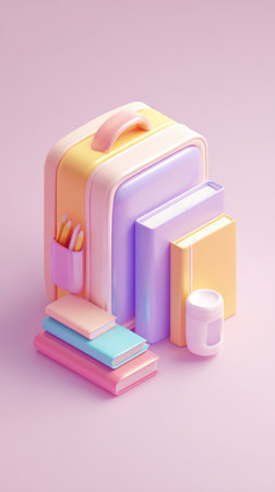 A vibrant illustration of school supplies, including a backpack, books, and pencils, ideal for educational projects and design.の素材