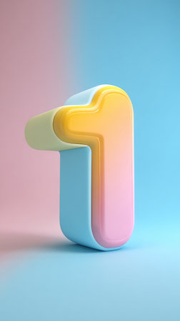 A vibrant illustration of the number one in a playful, colorful design against a soft pastel backdrop.の素材