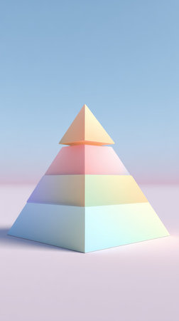 A vibrant pyramid with pastel colors, showcasing a minimalist design and geometric shapes.の素材