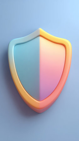 A vibrant shield design featuring a gradient color scheme, symbolizing protection and security.の素材