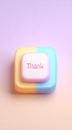 A vibrant and eye-catching design featuring a colorful button with the word Thank you.の素材