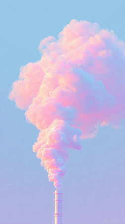 A beautiful image of a smoke stack releasing colorful clouds into the sky, creating a dreamy and artistic scene.の素材