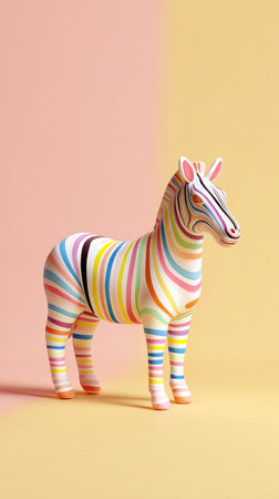 A captivating image of a zebra statue adorned with colorful stripes, showcasing artistic design and visual appeal.の素材