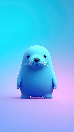 A charming illustration of a blue cartoon seal with a gradient background.の素材