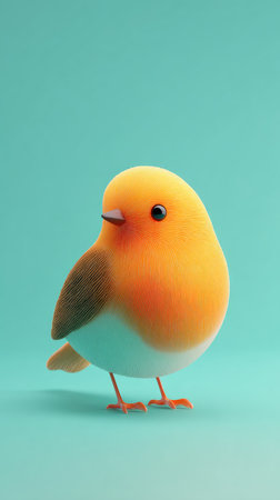 A charming cartoon bird with vibrant orange and blue plumage, perfect for illustrations and designs.の素材
