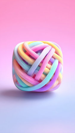 A vibrant image of a colorful yarn ball, perfect for creative projects and crafts. The soft texture and playful design make it visually appealing.の素材