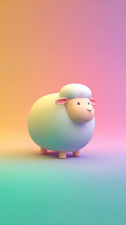 A charming illustration of a fluffy sheep with a soft, pastel color palette, perfect for various design projects.の素材