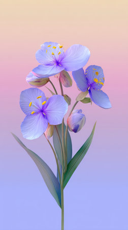 A close-up of beautiful purple flowers with a soft pastel gradient background, showcasing natures elegance.の素材