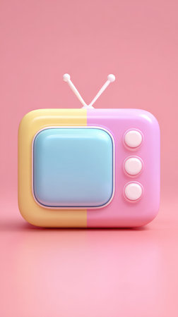 A colorful cartoon television set against a pink backdrop, perfect for design.の素材